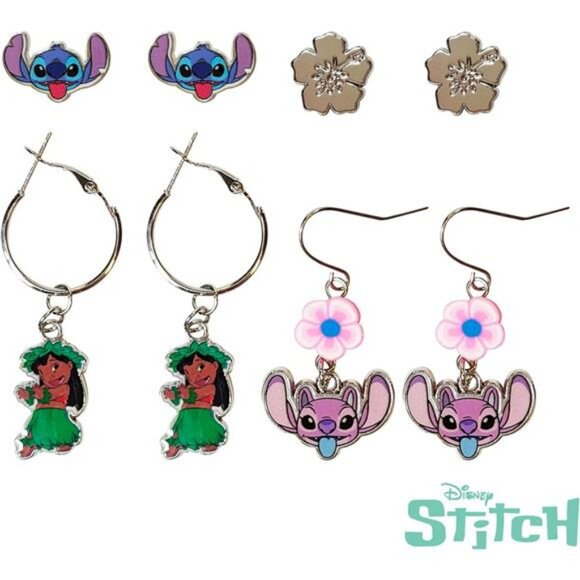 Stitch earrings set for girls hypoallergenic stud and dangle drop charm jewelry - Picture 4 of 6